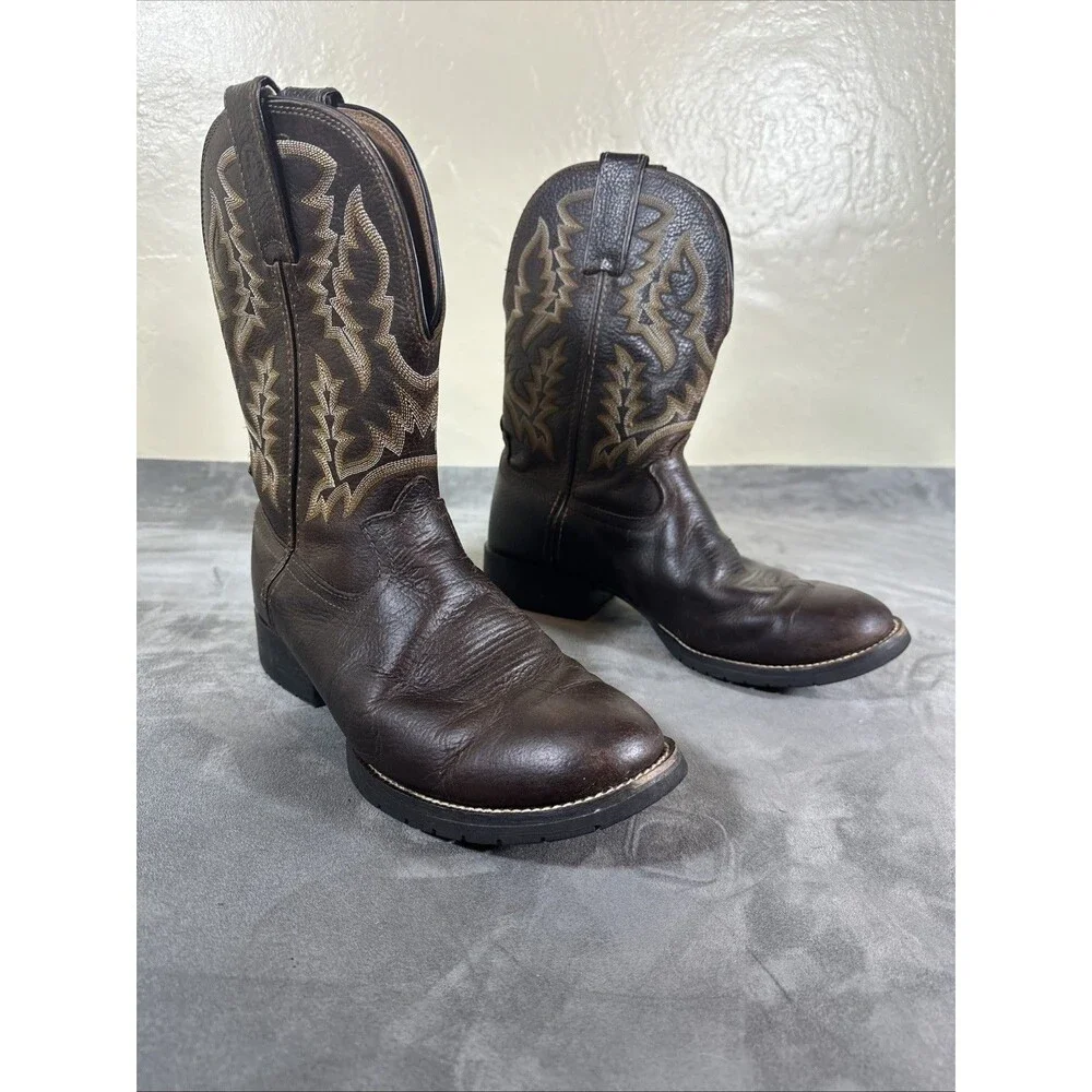 Tony Lama Cowboy Boots 10.5 M Ropin Ridin Ranchin Brown Leather Western RR3214